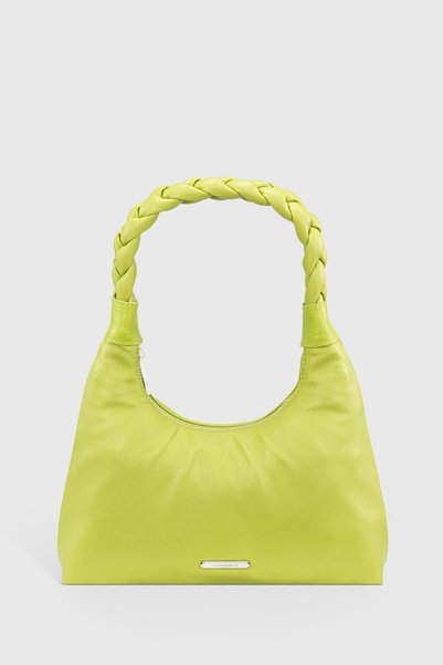 Women's Neon Green Knitted Handle Baguete Bag 215