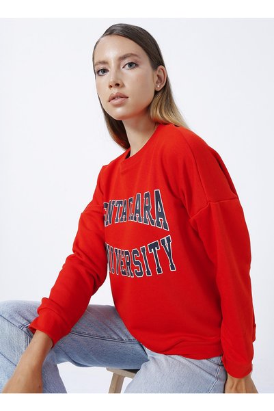 Lemon Crew Neck Printed Red Women's Sweatshirt Melan