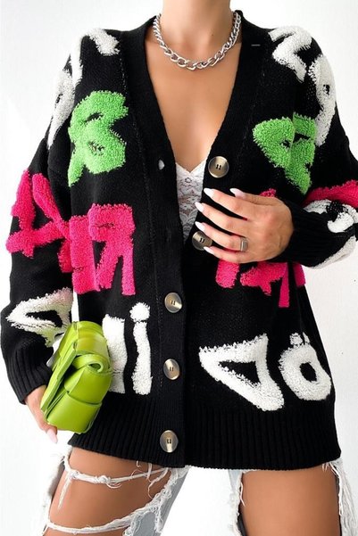 Patterned Button Detailed Knitted Cardigan