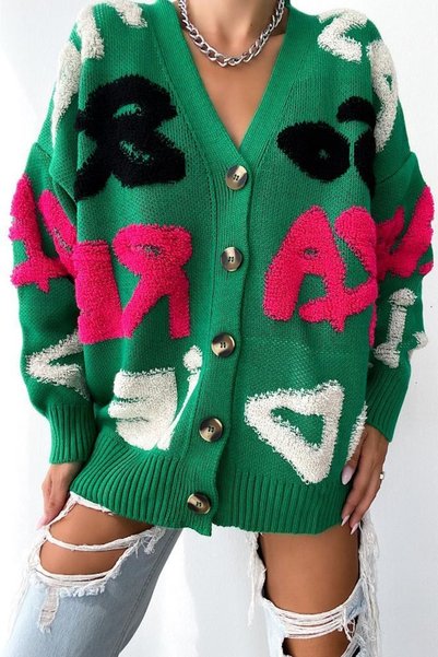 Patterned Button Detailed Knitted Cardigan