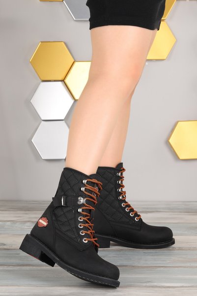 New Worker Women's Nubuck Biker Boots Shoes Black