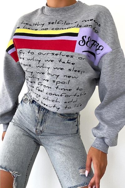 New Season Selfie Printed Cotton Oversize Sweatshirt
