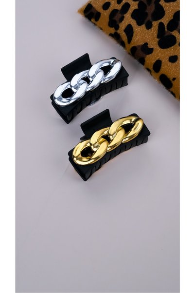 Women's Gold, Silver 2-Piece Chain Claw Clip Set