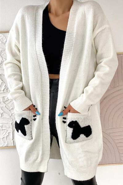 Women's Sheep Character Double Pocket Flowy Knitwear Cardigan
