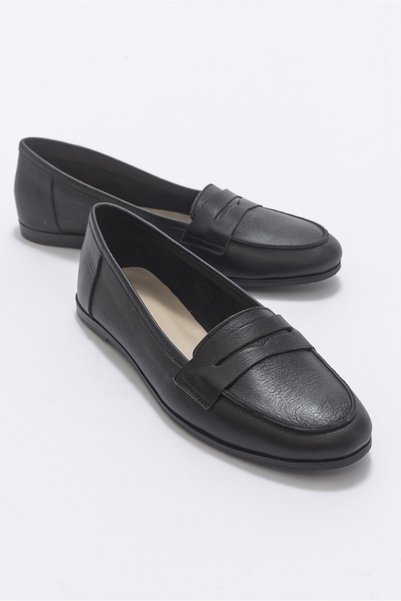 F02 Black Skin Genuine Leather Women's Loafer Shoes
