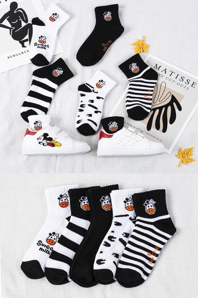 5 Pairs of Children's Cow Pattern Socks