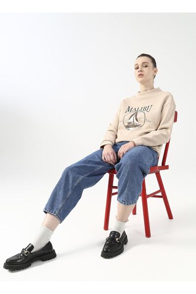 Lemon женски фармерки со висок струк и прави ногавици со широк крој индиго Edmansa