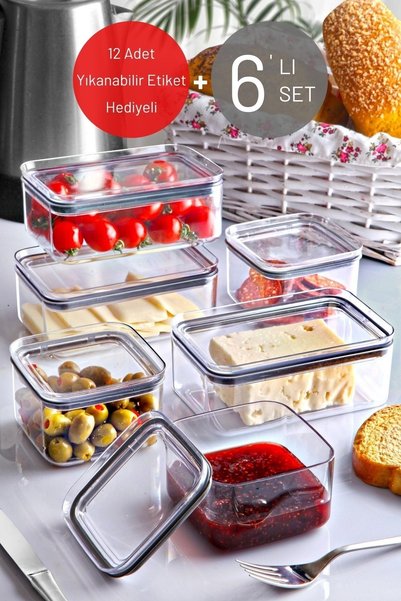 Set of 6 Silicone Seal Covered Labeled Breakfast & Snack Bowl Set X3 0.75 Lt / X3 0.5 Lt