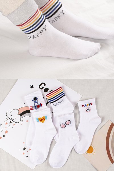 5 Pairs of Women's Happy Patterned Socks
