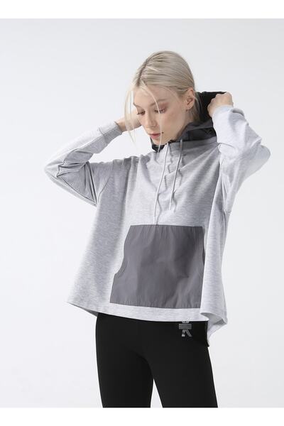 Hooded Collar Plain Gray Melange Women's Sweatshirt K-batılda