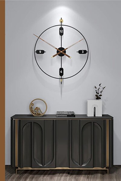 Xxl (60X70 CM) црн - Elegant Time црн модерен декоративен (МЕБЕЛ) ѕиден часовник