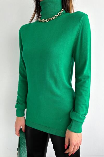 Women's Green Turtleneck Thin Basic Knitwear Sweater