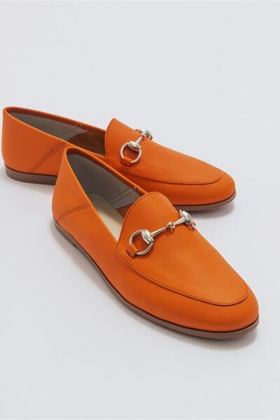 F03 Orange Skin Genuine Leather Women's Ballerinas