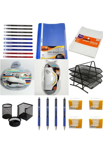Mega Office Set Stapler Hole Puncher Document Rack Ring Binder File Bag File Cube Note Signature Pen