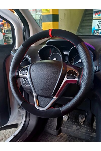 Навлака за волан со шиење компатибилна со Opel Corsa C, со точки-нубук, со црвени прстени