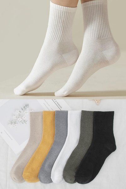 Unisex 6 Pairs Plain Tennis Socks