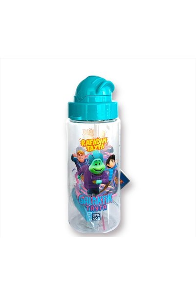 Rafadan Tayfa Tritan Water Bottle with Thin Straw 500 Cc Galaktik Tayfa - Turquoise