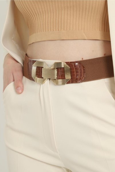 Elastic Belt with Metal Gold Buckle