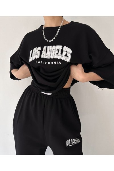 Los Angeles Black T-shirt Tracksuit Set