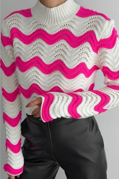 Women's Pink New Season Standard Size Fisherman Knitted Knitwear Sweater