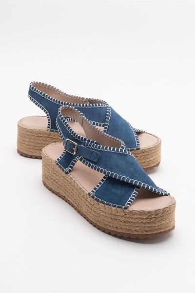 Bellezza Denim Blue Suede Genuine Leather Women's Sandals