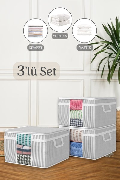 3-Piece Maxi Windowed Base Storage Bag - Sofa Bed Base Type Pillow Clothing Storage Bag 45 X 40 X 30 Cm