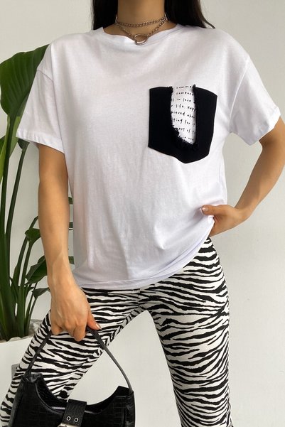 Women's White New Season Pocket Detailed Cotton T-Shirt