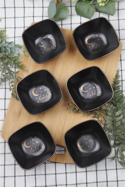 Set of 6 Porcelain Loved Black Bowls