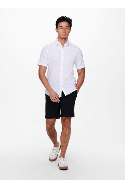 Plain White Men's Shirt 22009885 _Onscaıden Ss Solid Linen S