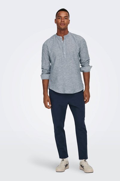 Men's Onslinus Elastic Waist Linen Trousers 22024966 Navy Blue