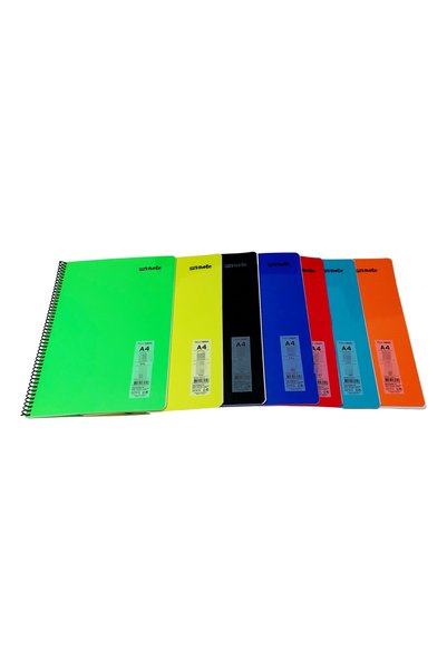 4 Pieces A4 96 Sheets Checkered Wire Neon Colors Plastic Cover Notebook 60 gr White Page (MIXED COLOR)