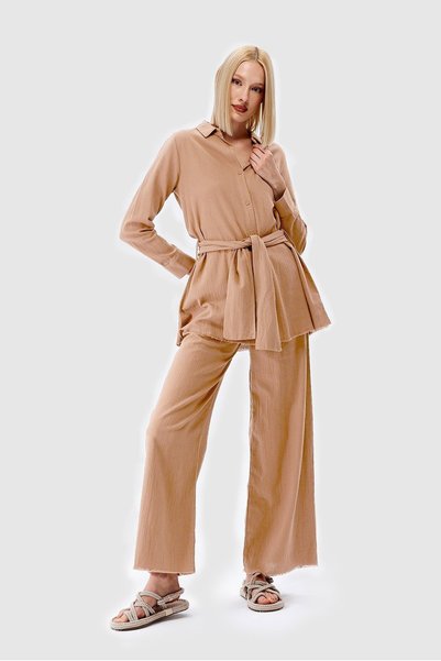 Oversize Waist-Tie Shirt Loose Pants Set