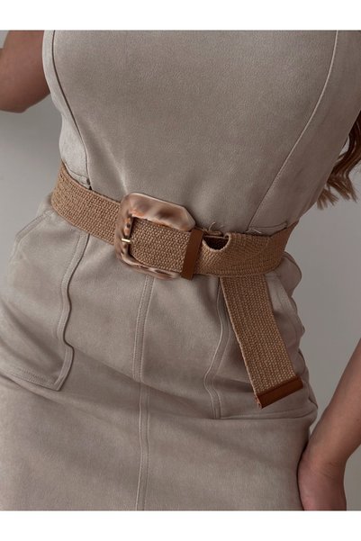 Straw Elastic Women's Belt with Buckle, Jacket Belt, Shirt Belt, Dress Belt