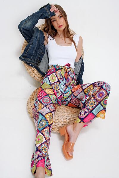 Women's Fuchsia Patterned Relaxed Cut Trousers ALC-X6016
