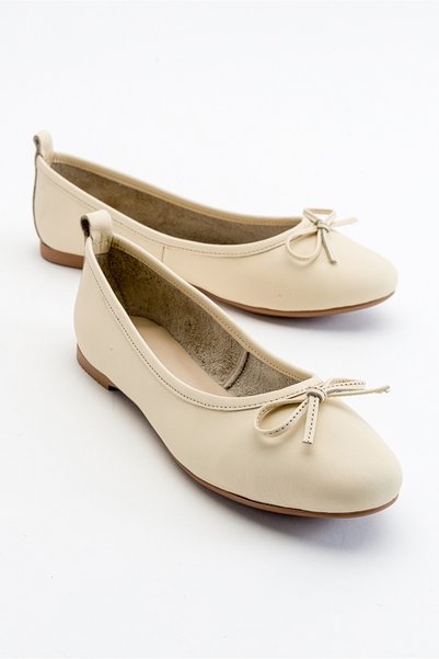01 Ecru Beige Genuine Leather Women's Ballet Shoes