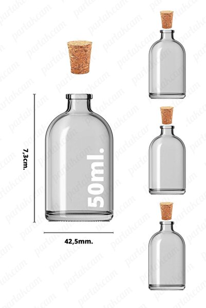 3 парчиња стаклени шишиња од 50ml за декорација на бонбони за бебиња и свадби, со плутена тапа