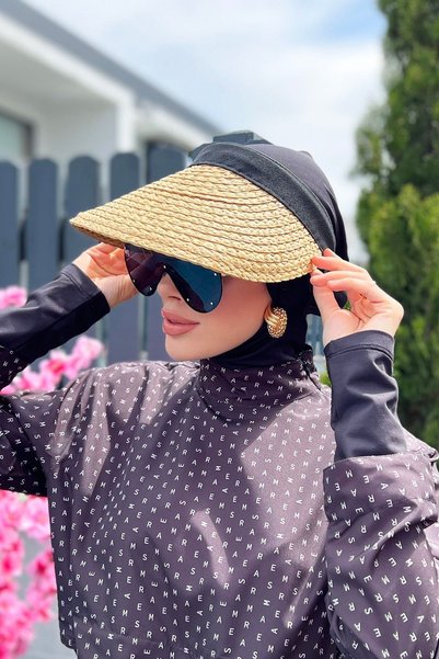 Visor Knit Straw Hat Sunscreen Visor Camel Rş-42