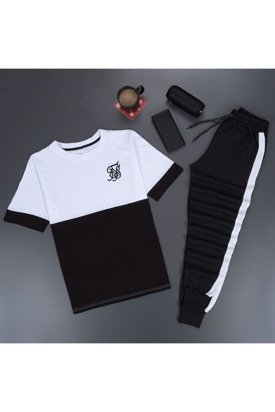 Fs Printed Black Tracksuit Set White Stripe
