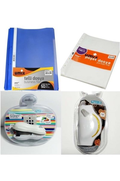 Office Set Stapler 24/6 Hole Puncher 15 Sheet Capacity Ring Binder 50 Pieces Pouch File 100 Pieces