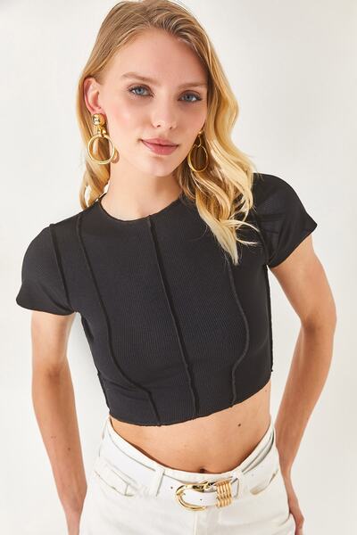 Women's Black Pieced Short Sleeve Blouse BLZ-19002287