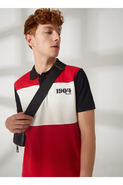 Printed Dark Red Men's Polo T-Shirt E-Cost