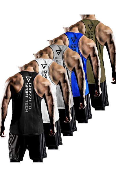 5-пакет машки Dry Fit Y-back атлетски маици за теретана Gym-101