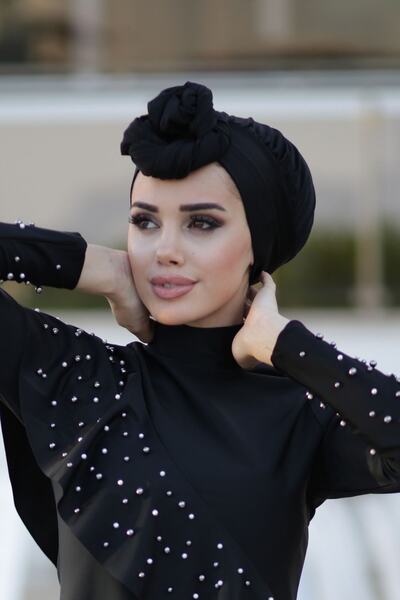 Sea Pool Cap Hijab Swimsuit Cap Black Rb006