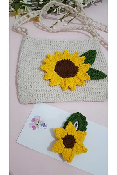 Чанта со мотив на сончоглед, еднобоен сет од плетена чанта со копче