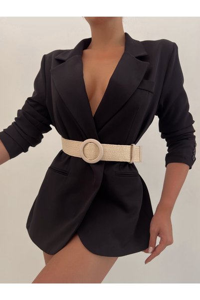 Elastic Wicker Women's Belt with Coated Buckle, Jacket Belt, Dress Belt, Shirt Belt