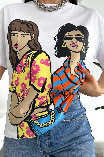 Women's White New Season Printed Cotton T-Shirt