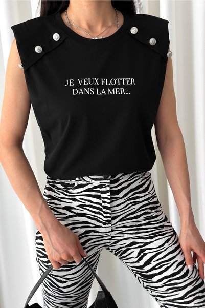 Women's Black New Season Sleeveless Padded T-Shirt
