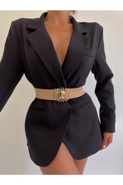 Wicker Elastic Women's Belt with Sun Buckle, Jacket Belt, Shirt Belt, Dress Belt