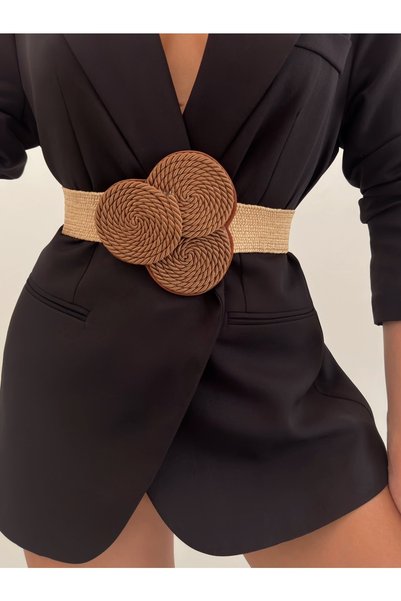 Straw Elastic Women's Belt with Mesh Buckle Snaps, Jacket Belt, Shirt Belt, Dress Belt