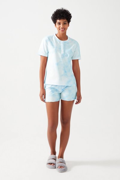 Women's Blue Batik Patterned Pajama Set PJ